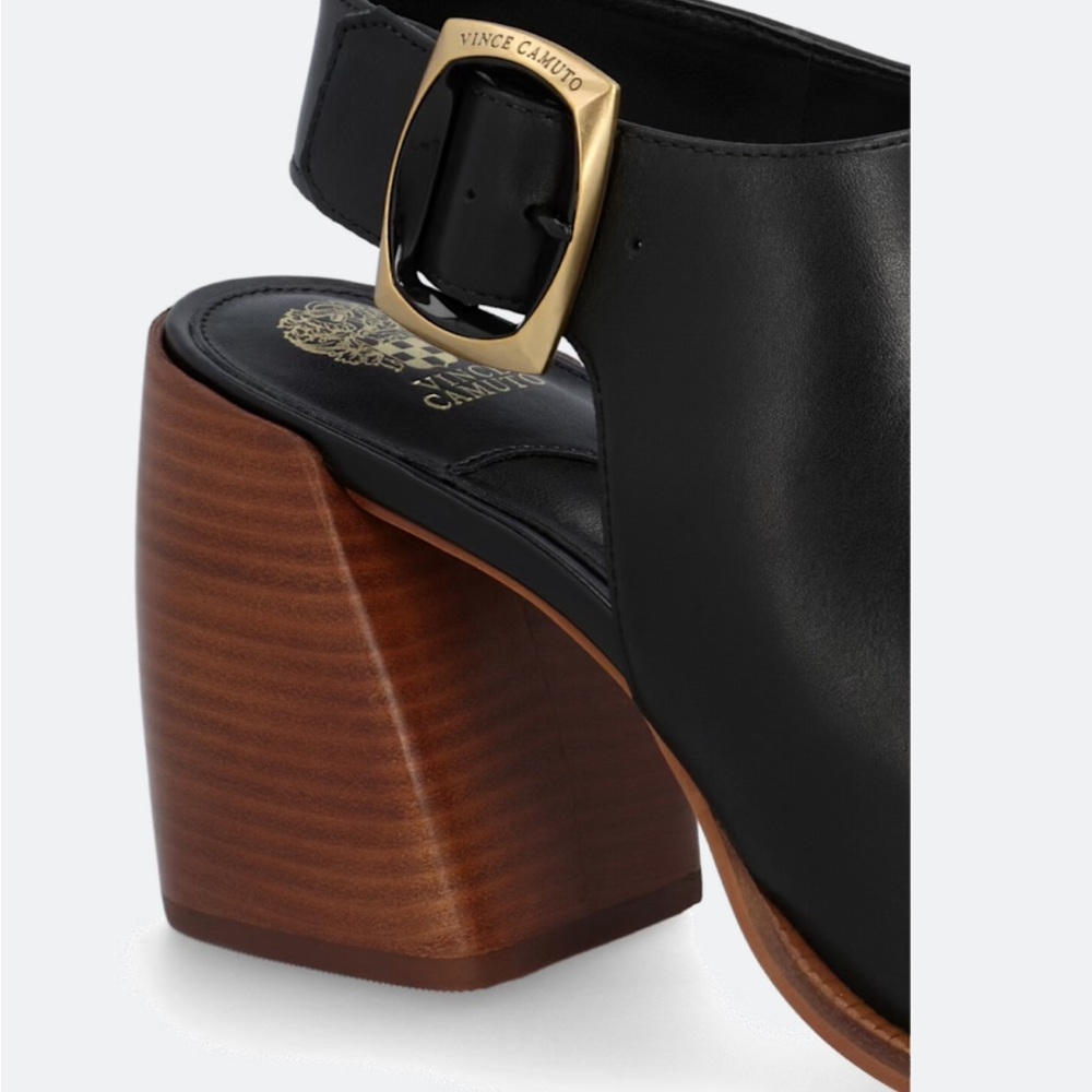 Vince Camuto Black Leather Open-Toe Heels Preena Leather Heel - Picture 3 of 9